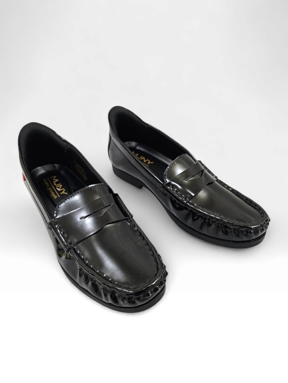 MJNY Marc Joseph Women Brightwater Patent Black Leather Penny Loafers 8.5M